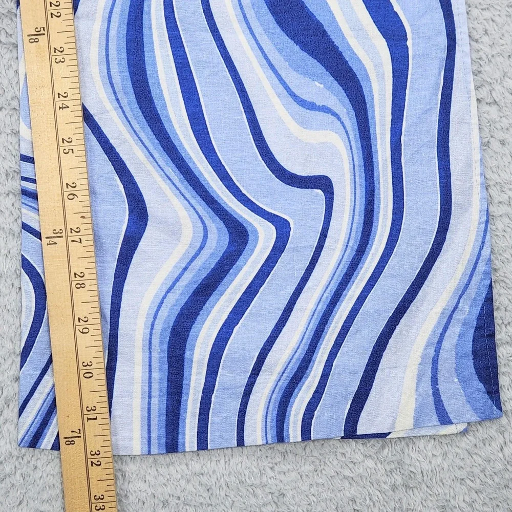 ZARA Womens Linen Blend Pants Sz S Split Hem Blue White Swirl Print Retro Wide